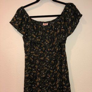 Green and Yellow Floral Off the Shoulder Dress